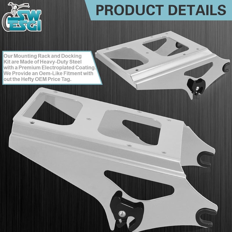 SWESGI Detachable Two Up Tour Trunk Mounting 09-13 2-Up Tour Trunk Mounting Rack Compatible Harley Davidson Touring Street Glide Road King Road Glide Electra Glide (2009-2013 Rack Chrome) - Image 4